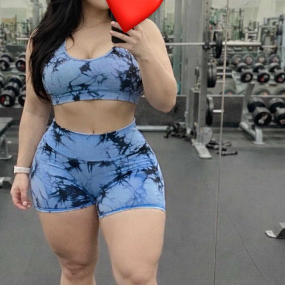 Blue and Black Tie-Dye Workout Shorts only